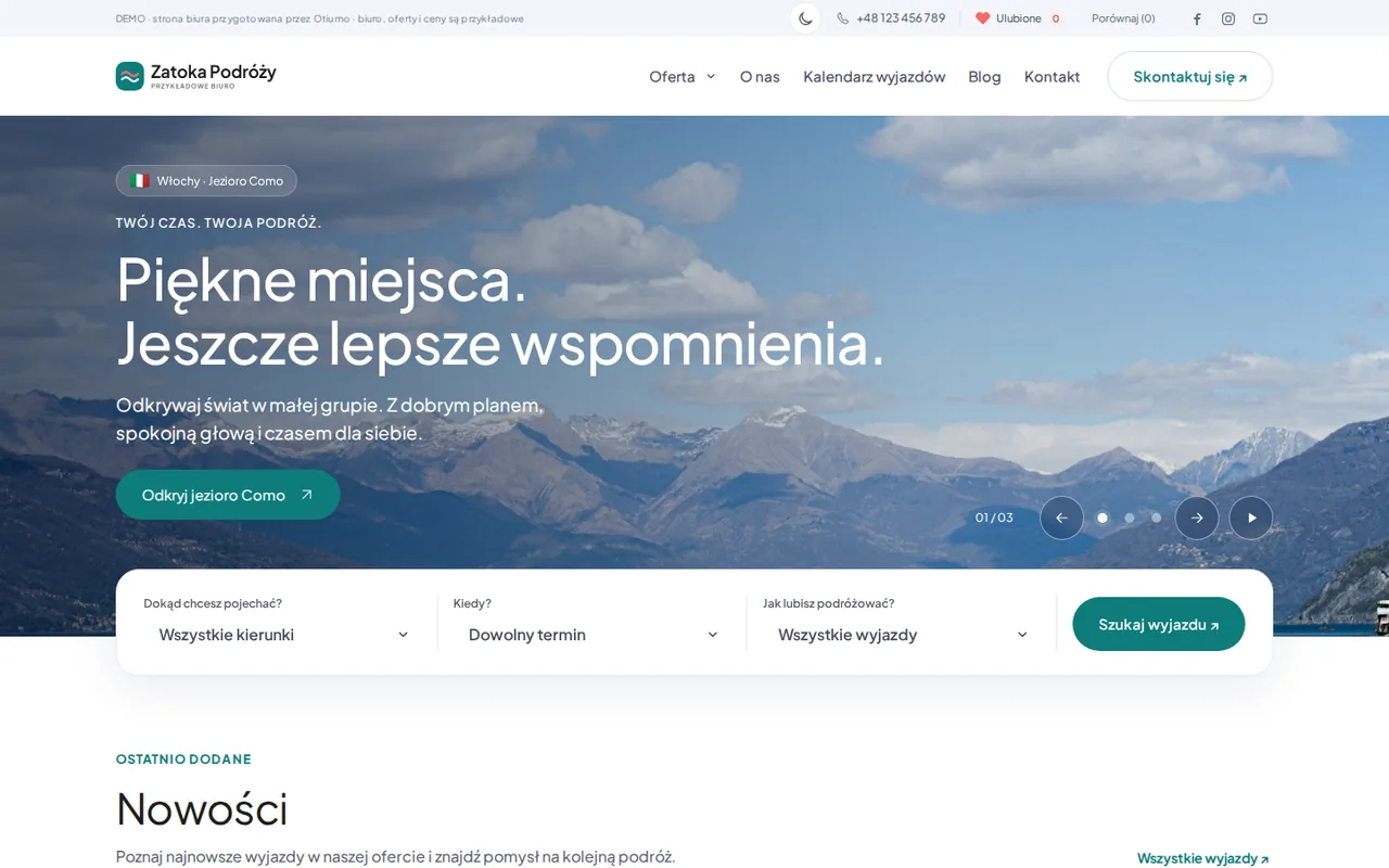 Przykładowa strona biura podróży przygotowana przez Otiumo