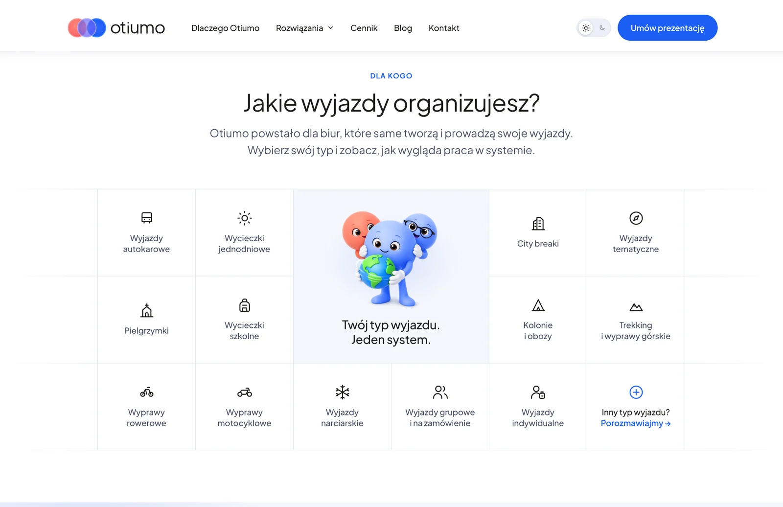 Moduł „Jakie wyjazdy organizujesz?” na stronie otiumo.pl