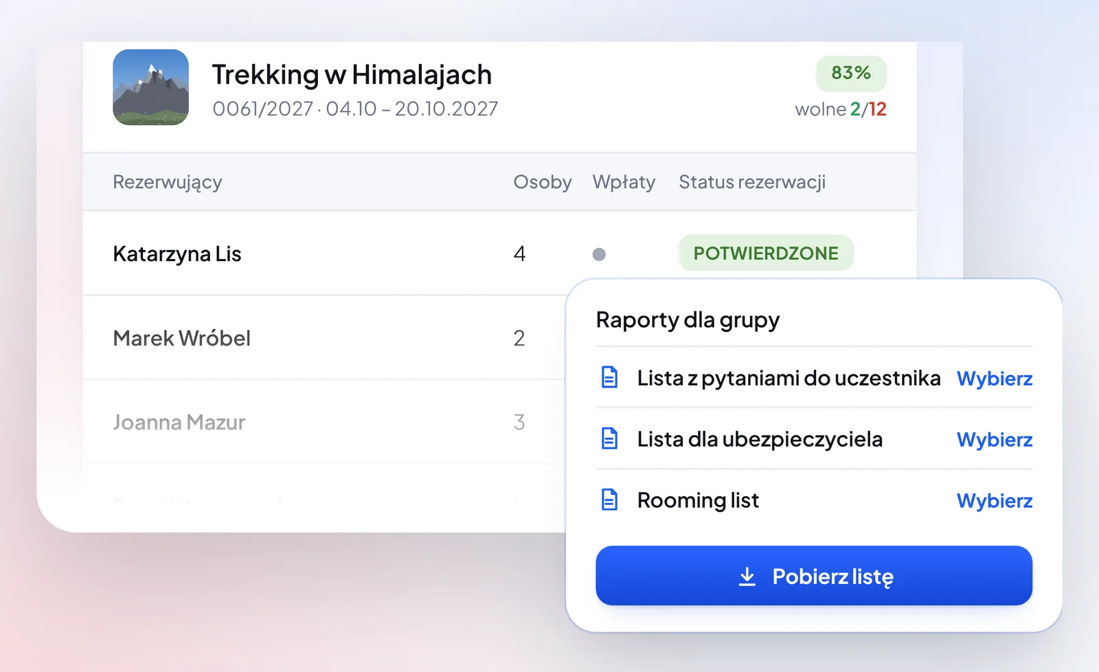 Trekking w Otiumo – lista dla ubezpieczyciela i inne raporty