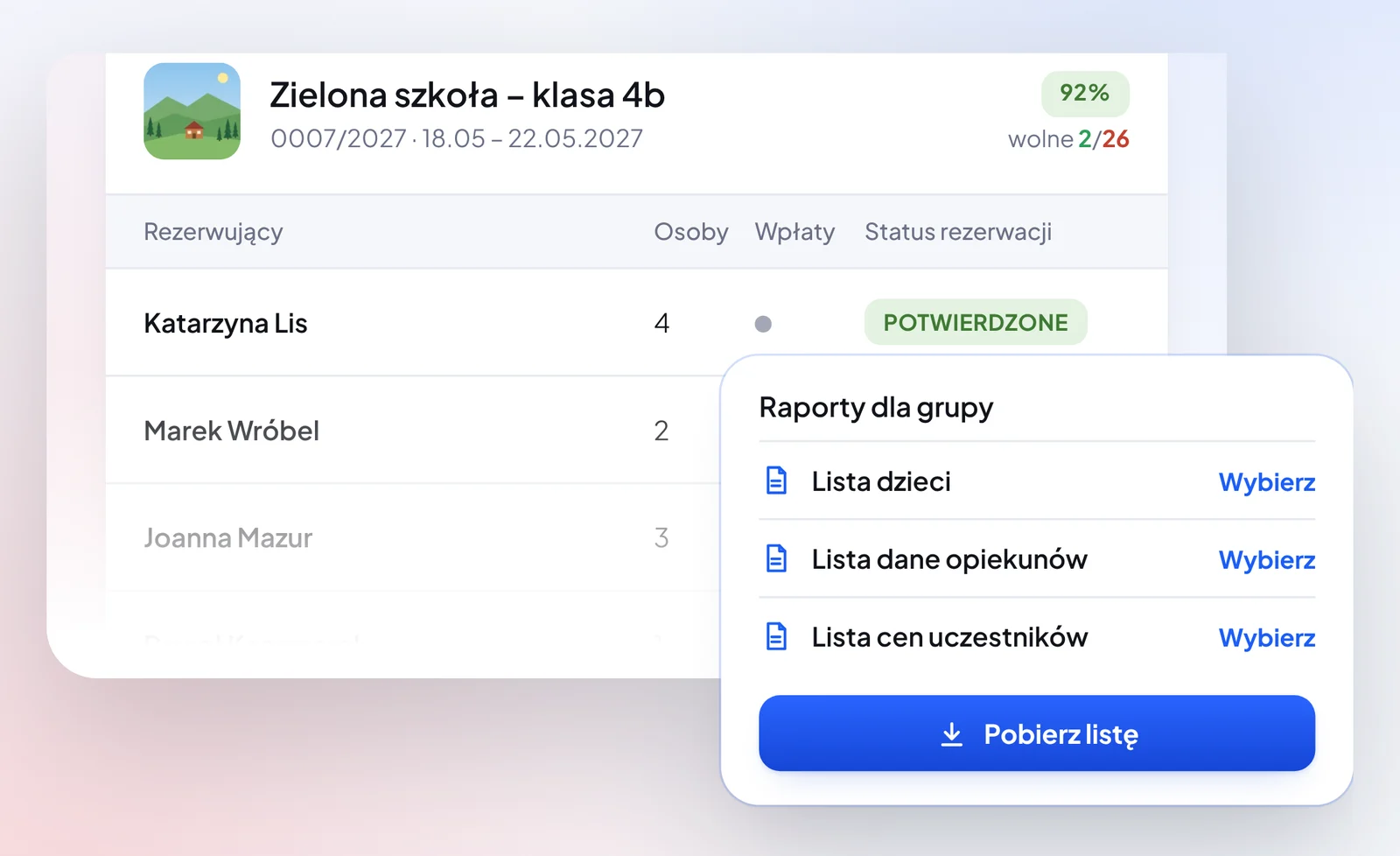 Wycieczka szkolna w Otiumo – lista klasy i raporty
